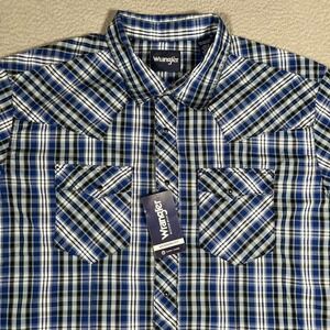 Wrangler Shirt Mens XXL Blue Plaid Western Snap Button Casual Workwear Cowboy